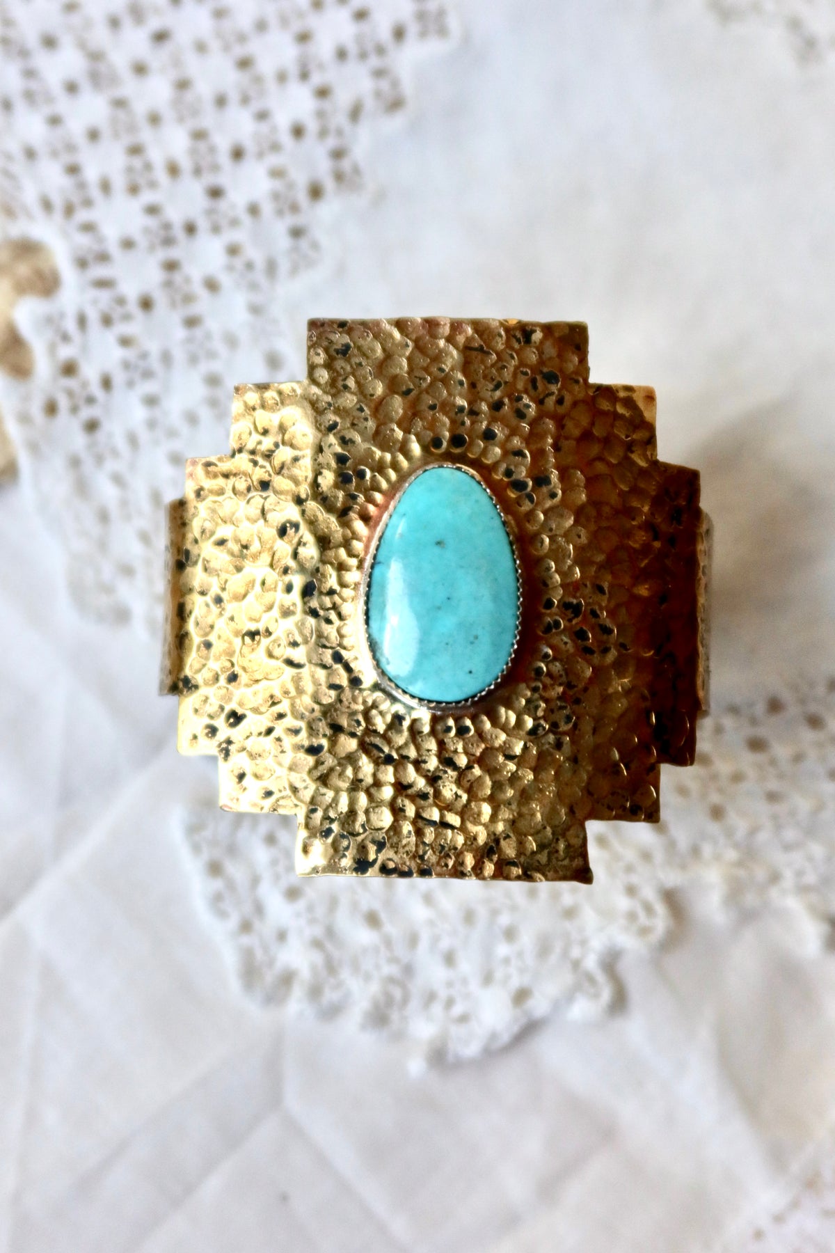 Jewelers brass and sterling bezel Sonoran turquoise Cuff size 6 1/4 in