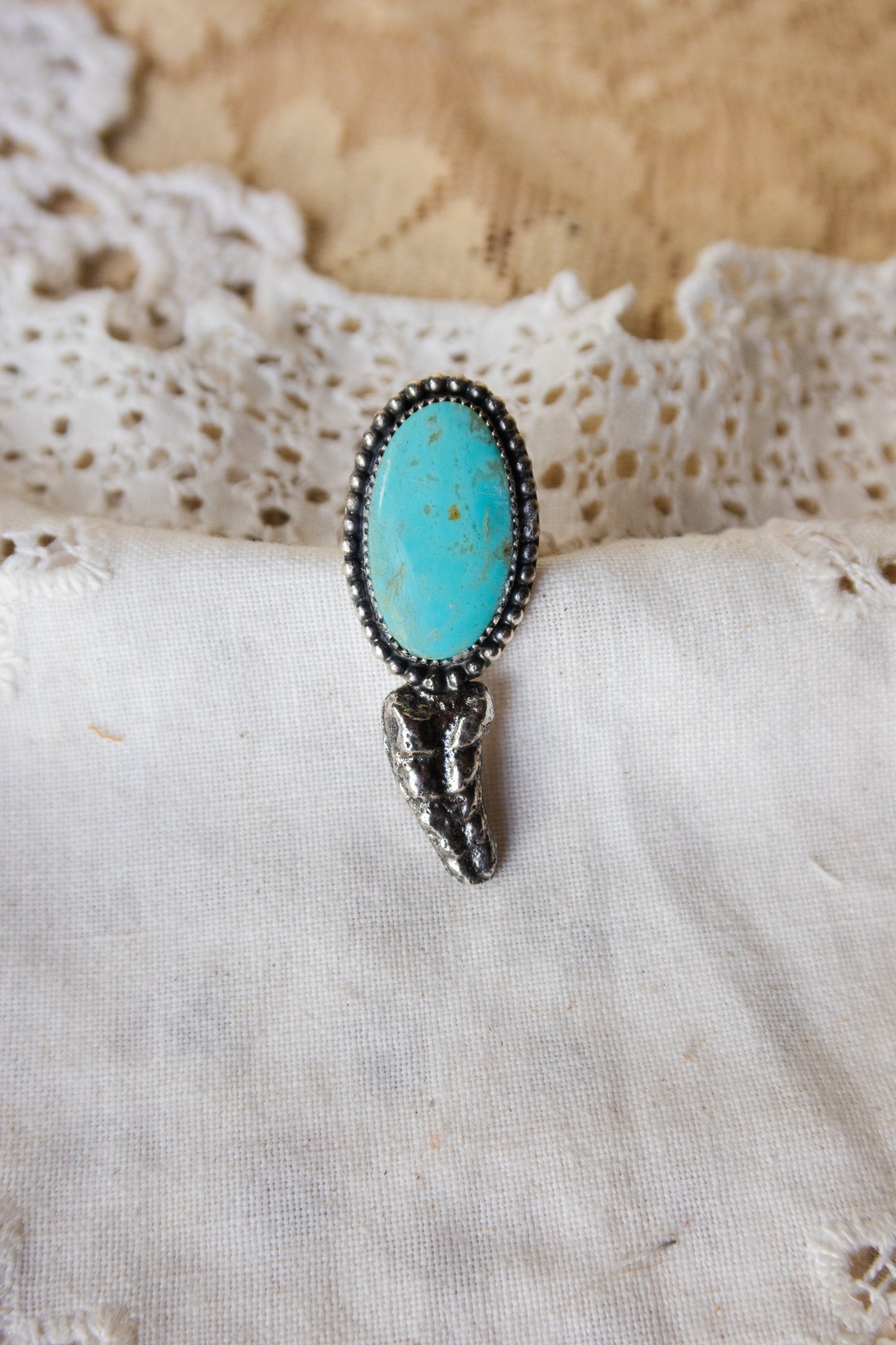 Sterling Silver Kingman Turquoise Rattler Ring Size 8 1/2