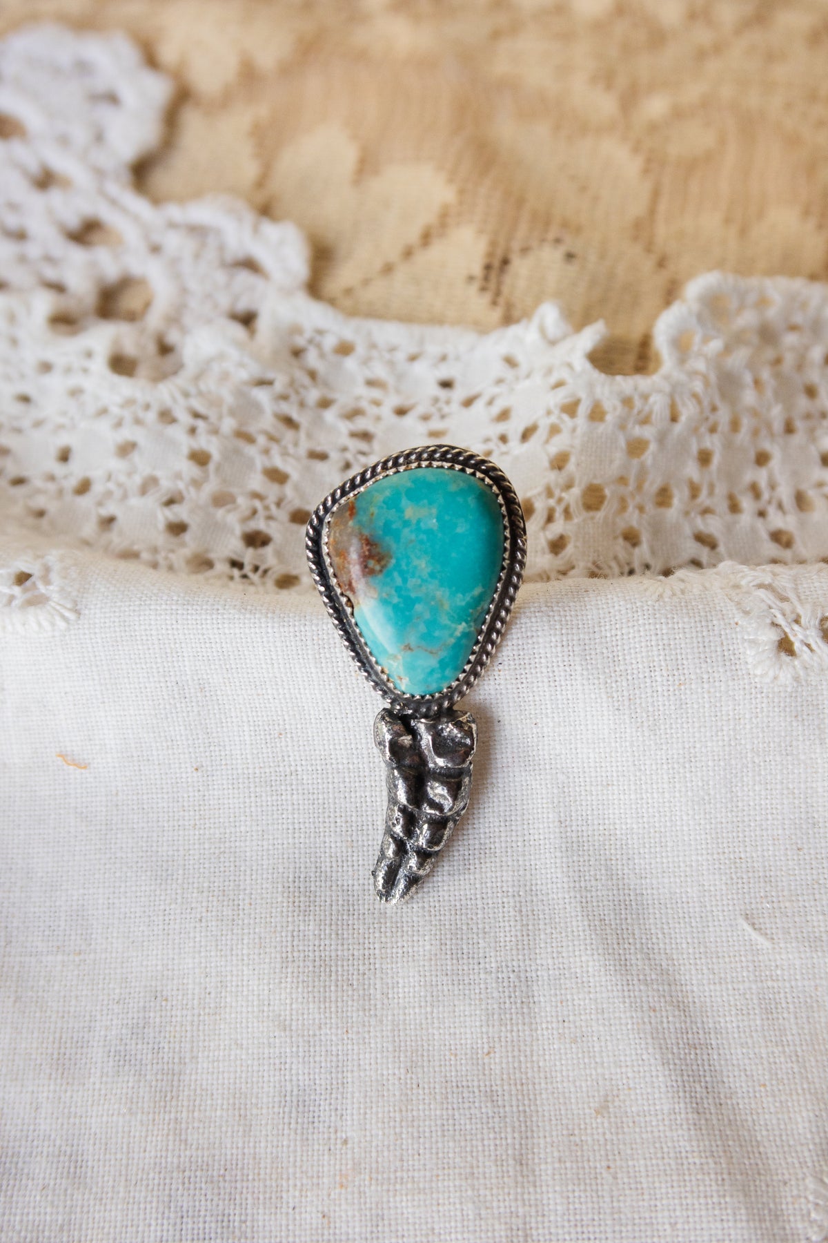 Sterling Silver Kingman Turquoise Rattler Ring Size 7