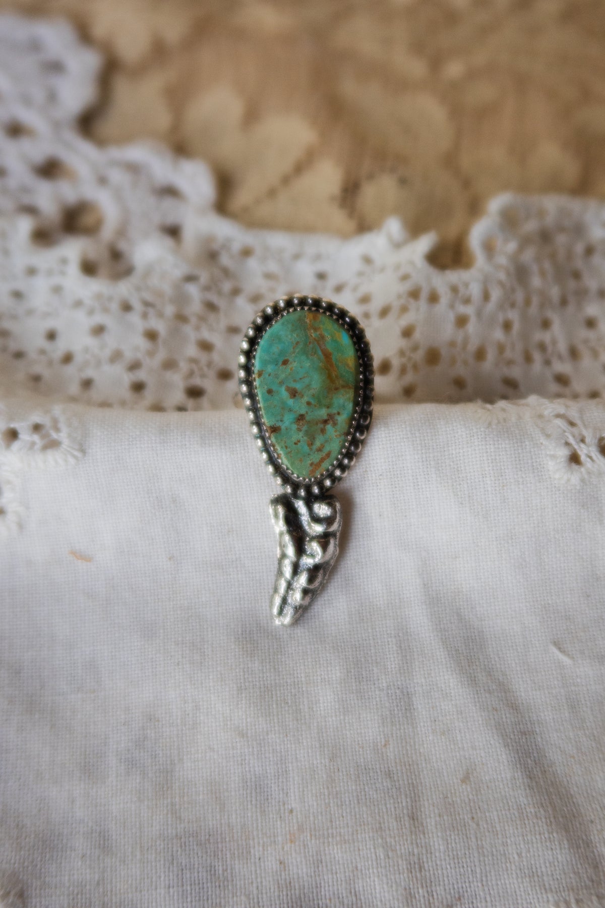 Sterling Silver Kingman Turquoise Rattler Ring Size 9