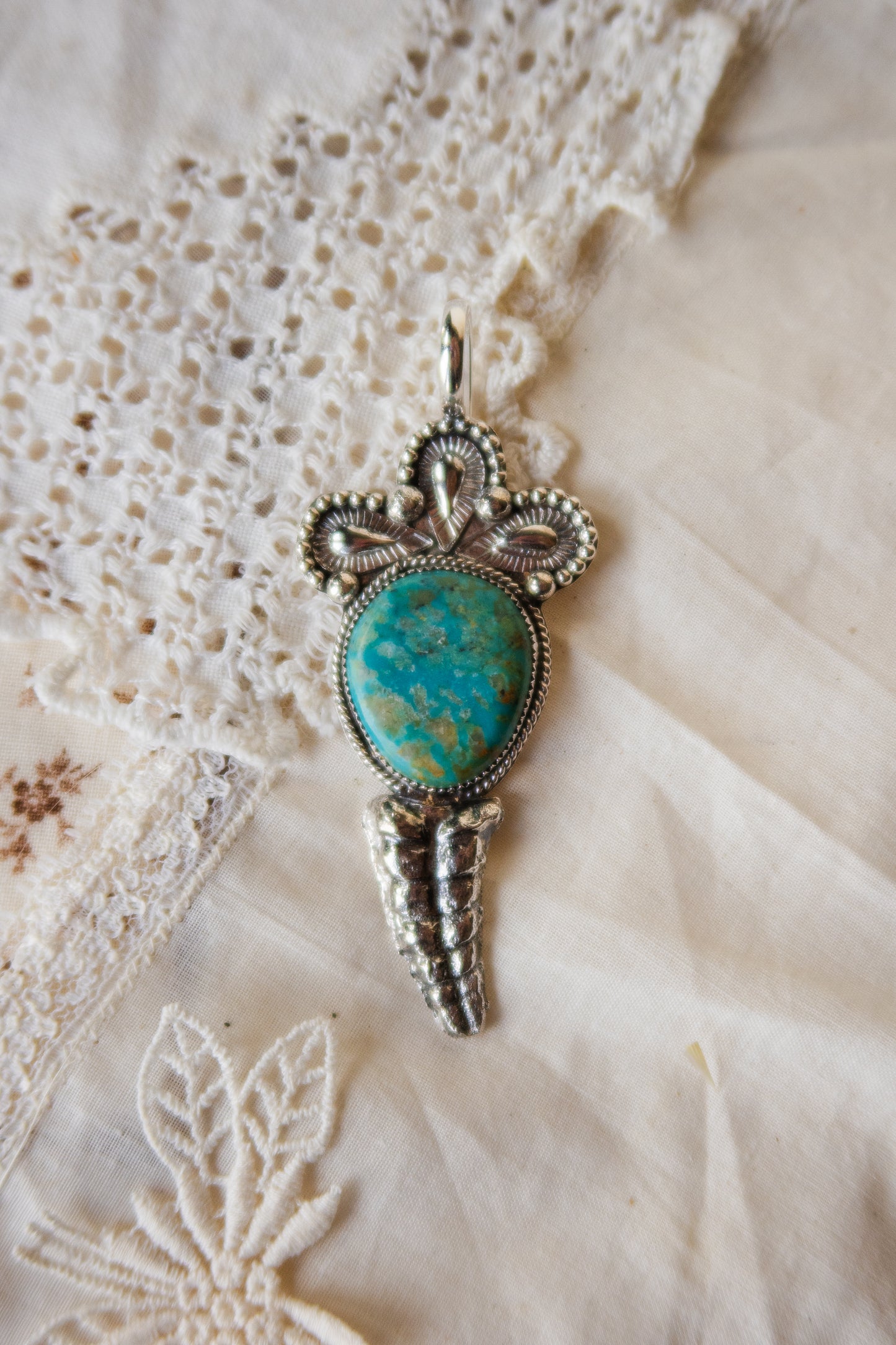 Kingman Turquoise Sterling Silver Rattler Pendant