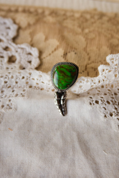 Sterling Silver Nevada Manhattan Green Turquoise Rattler Ring Size 6