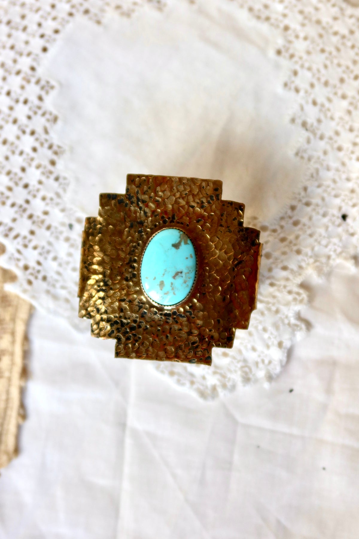 Jewelers brass and sterling bezel Sonoran turquoise Cuff size 5 3/4in