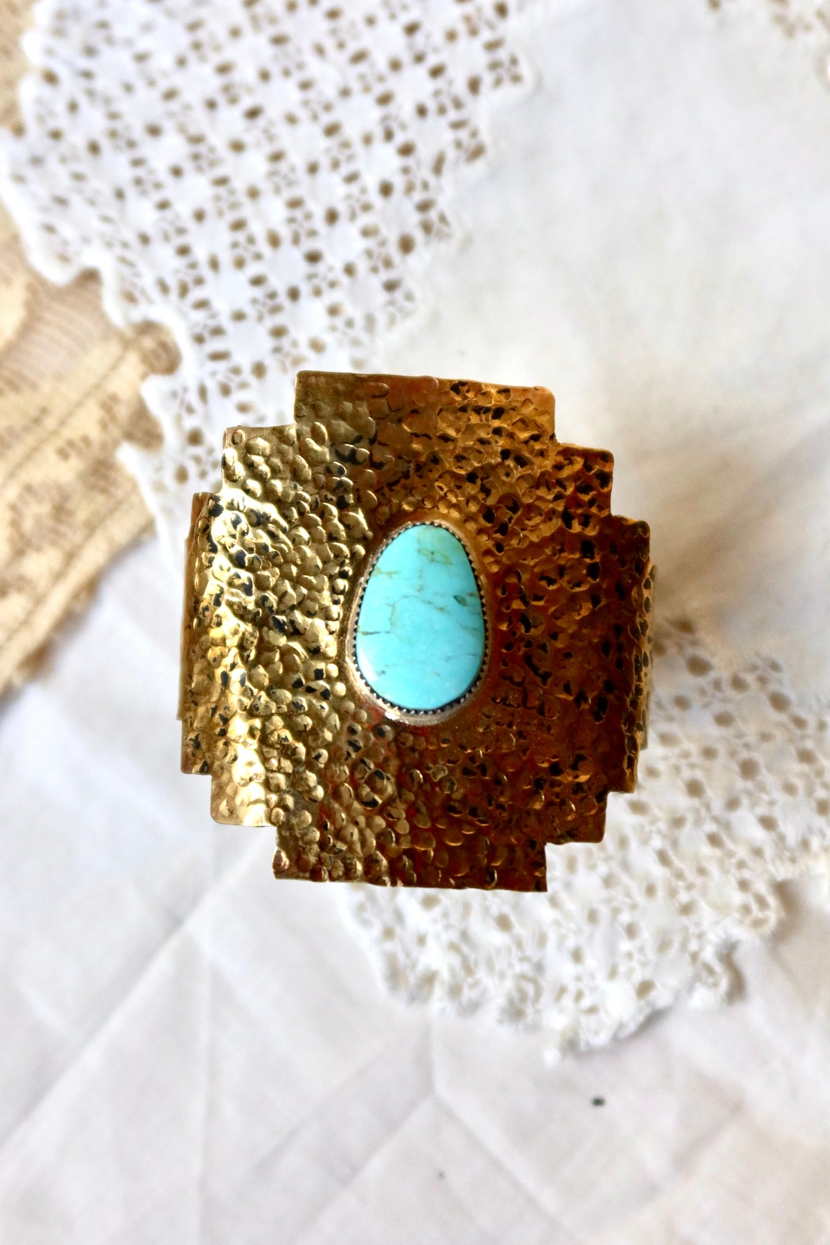 Jewelers brass and sterling bezel Sonoran turquoise Cuff size 5 3/4 in