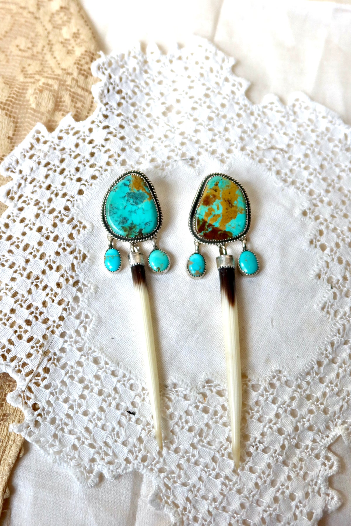 Sterling Silver and Kingman/Sonoran Turquoise Quill Earrings