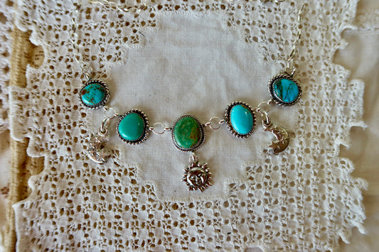 Sterling Silver Kingman/Sonoran Turquoise Moon and Stars Choker