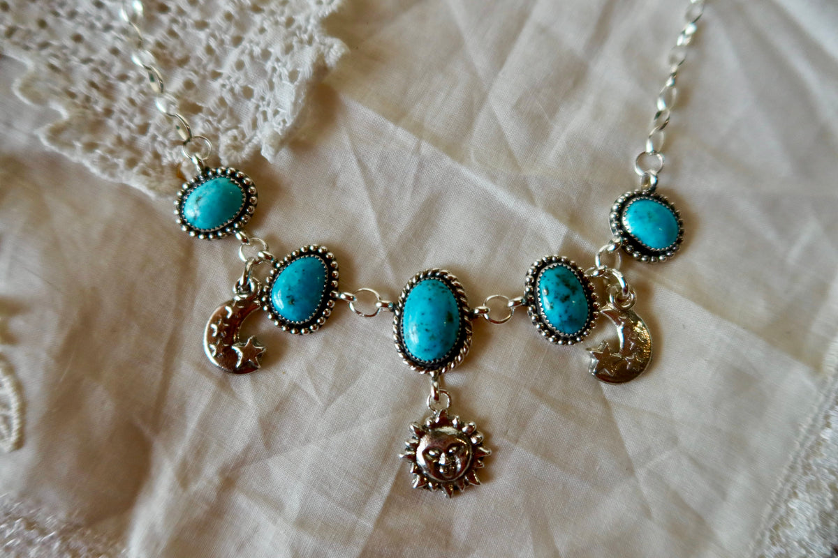 Sterling Silver Sonoran Turquoise Moon and Stars Choker