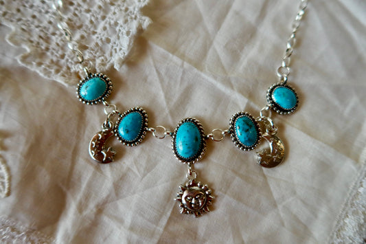 Sterling Silver Sonoran Turquoise Moon and Stars Choker