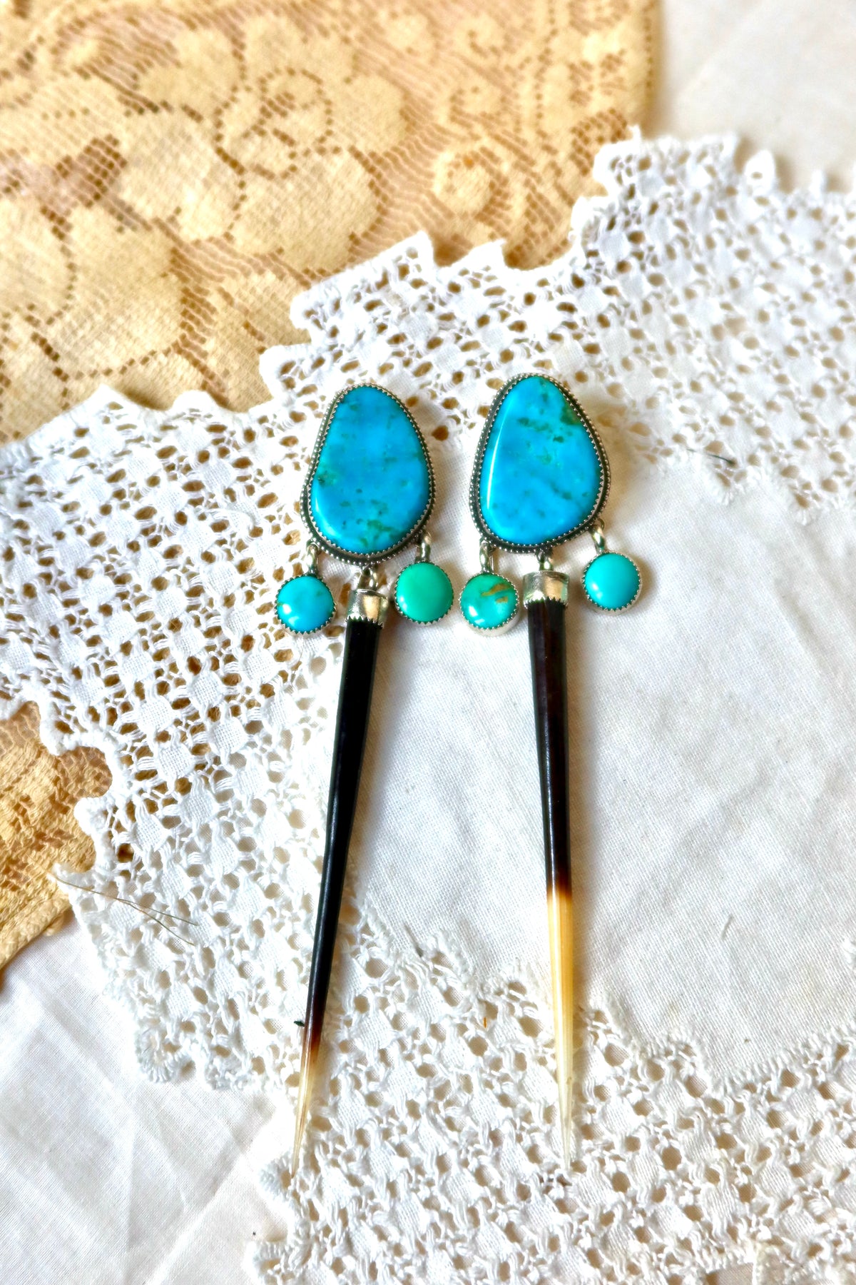 Sterling Silver and Kingman/Sonoran Turquoise Quill Earrings