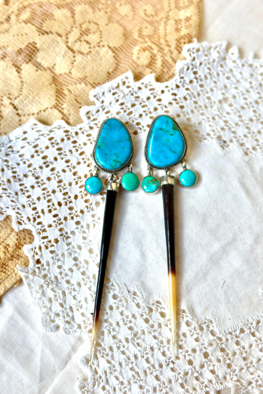 Sterling Silver and Kingman/Sonoran Turquoise Quill Earrings