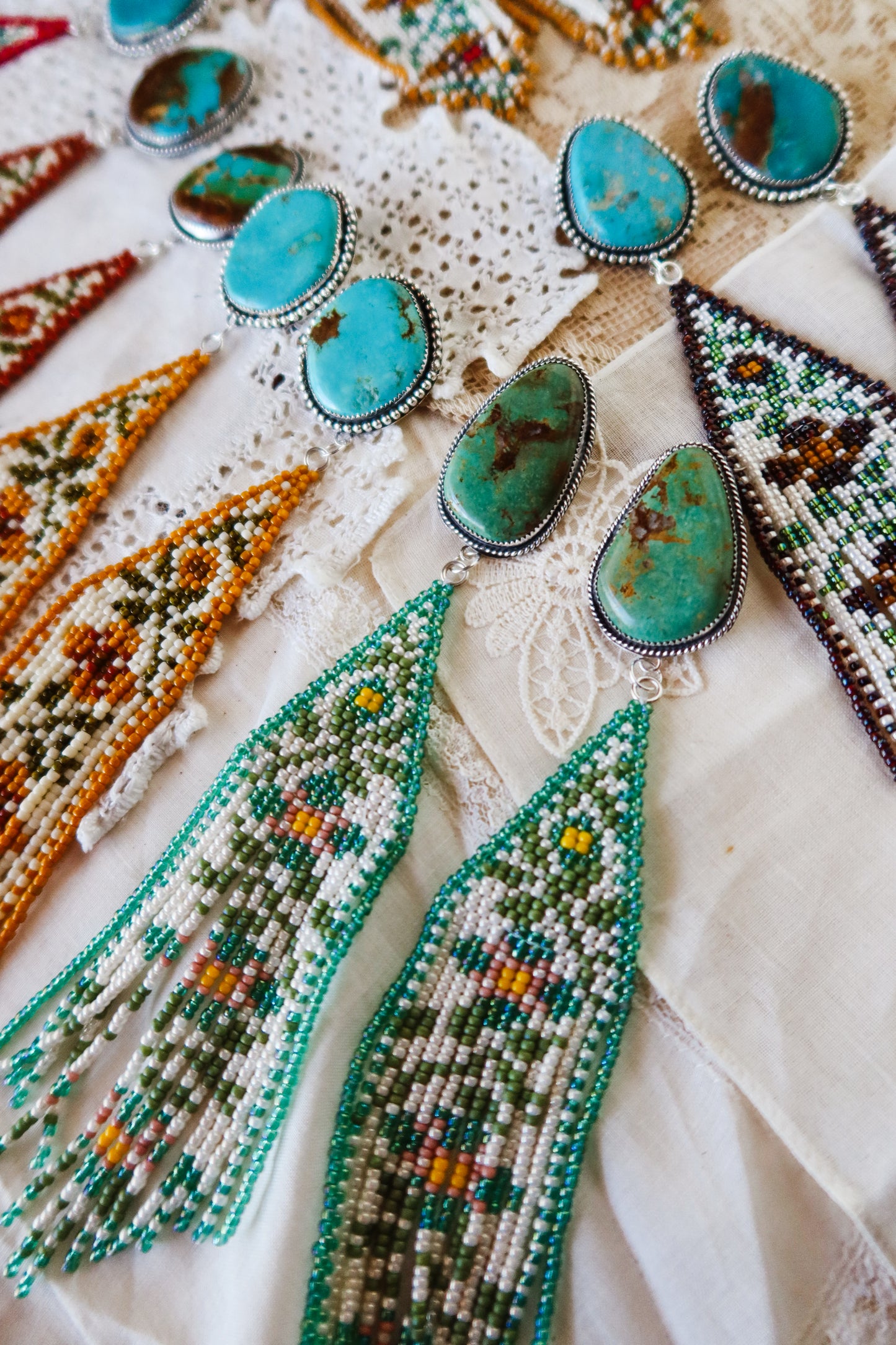 *PREORDER* Sterling Silver and Kingman Turquoise  Beaded Floral Earrings
