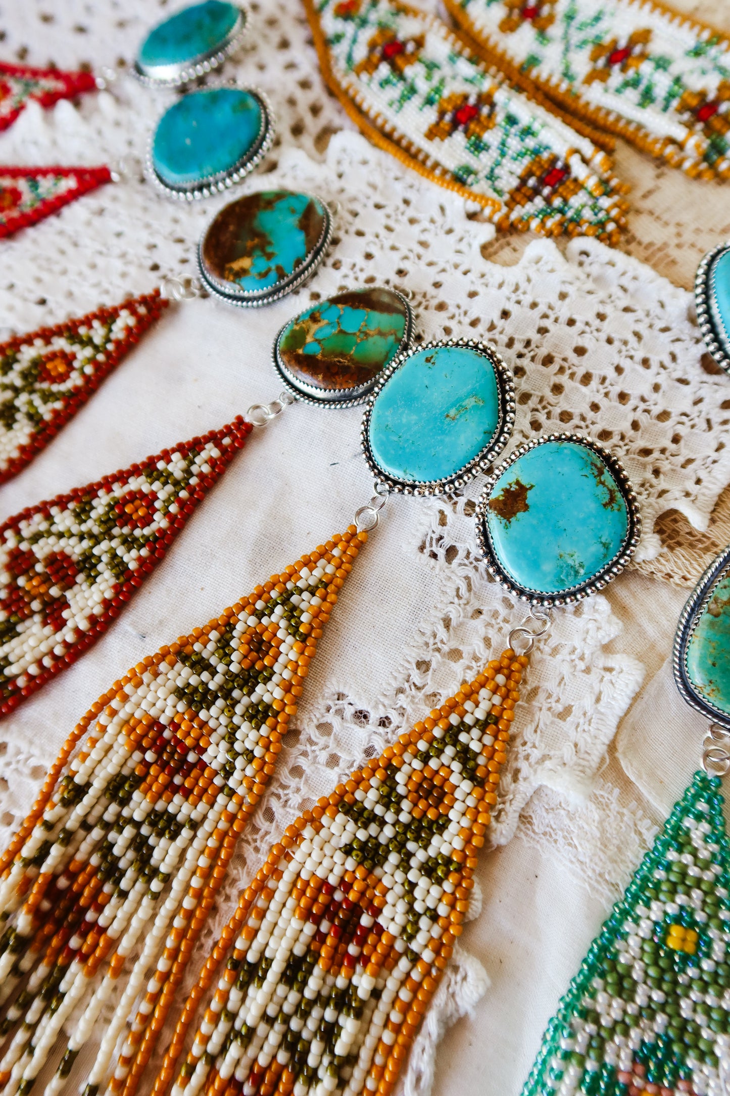 *PREORDER* Sterling Silver and Kingman Turquoise  Beaded Floral Earrings