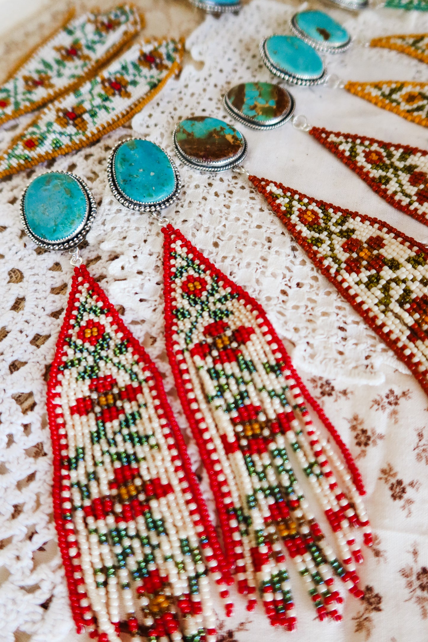 *PREORDER* Sterling Silver and Kingman Turquoise  Beaded Floral Earrings