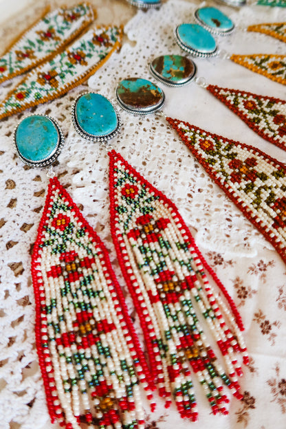*PREORDER* Sterling Silver and Kingman Turquoise  Beaded Floral Earrings