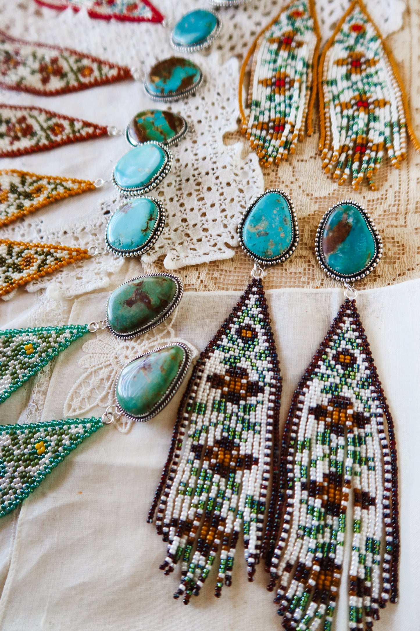 *PREORDER* Sterling Silver and Kingman Turquoise  Beaded Floral Earrings