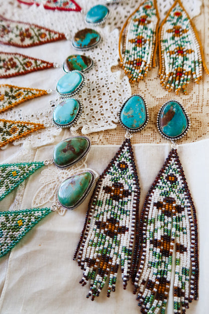 *PREORDER* Sterling Silver and Kingman Turquoise  Beaded Floral Earrings