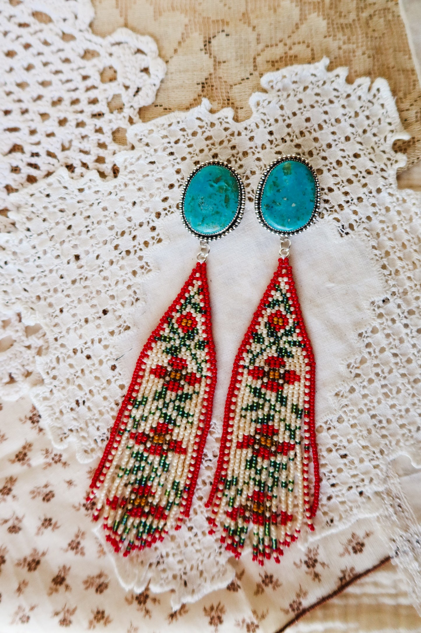 *PREORDER* Sterling Silver and Kingman Turquoise  Beaded Floral Earrings