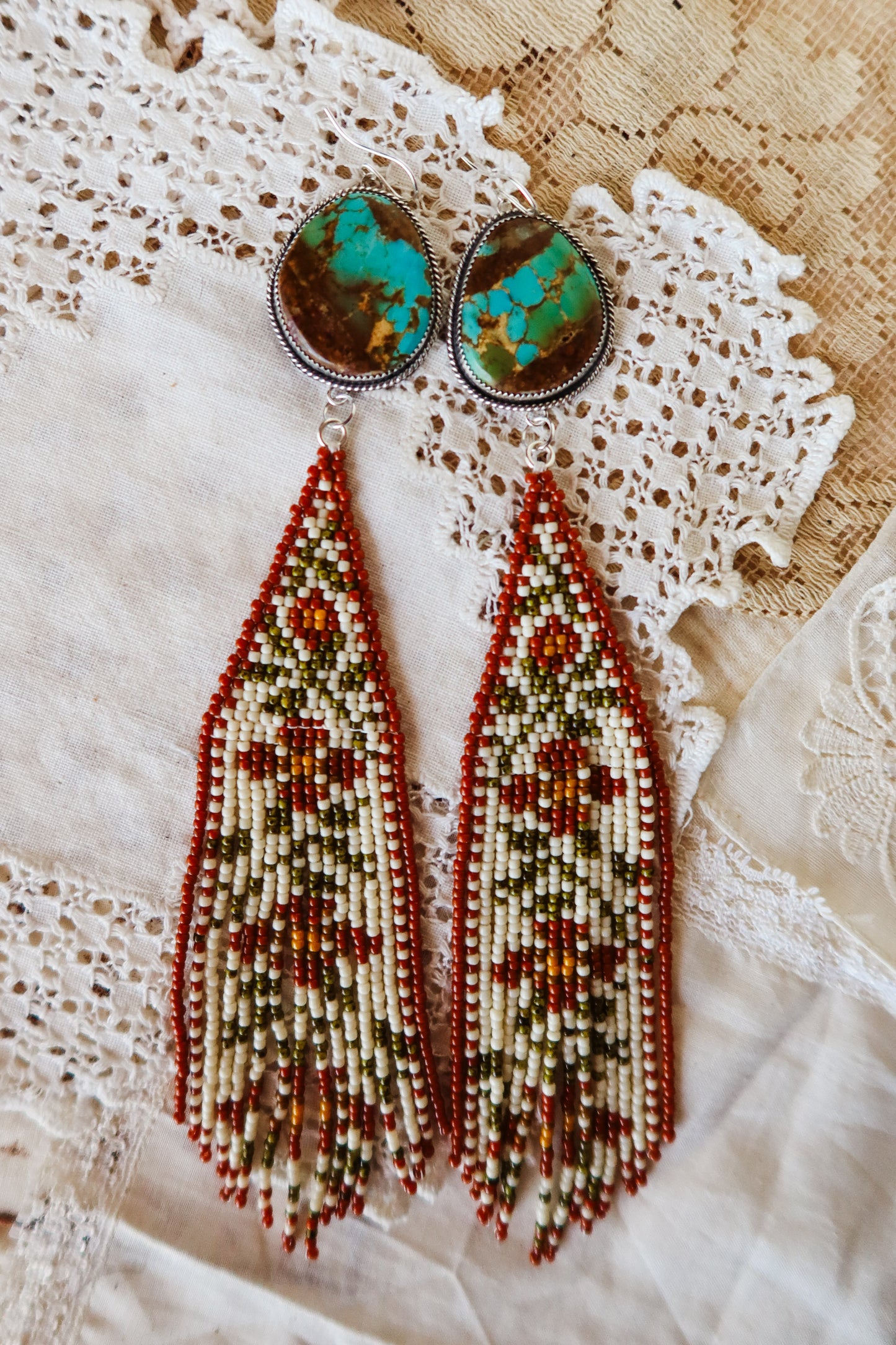 *PREORDER* Sterling Silver and Kingman Turquoise  Beaded Floral Earrings