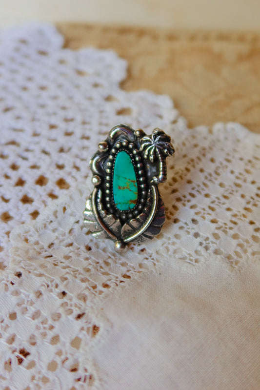 Sterling Silver and Kingman turquoise Tropical Ring Size 9 1/2