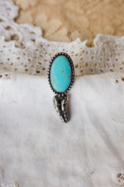 Sterling Silver Kingman Turquoise Rattler Ring Size 8 1/2