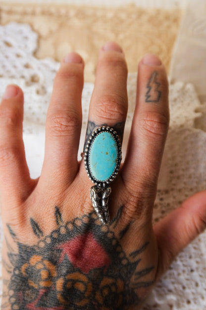 Sterling Silver Kingman Turquoise Rattler Ring Size 8 1/2