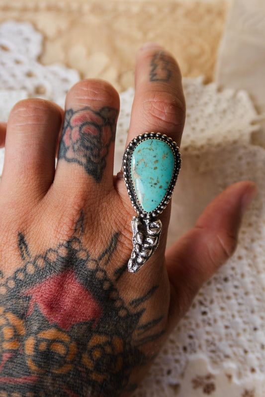 Sterling Silver Kingman Turquoise Rattler Ring Size 8 3/4