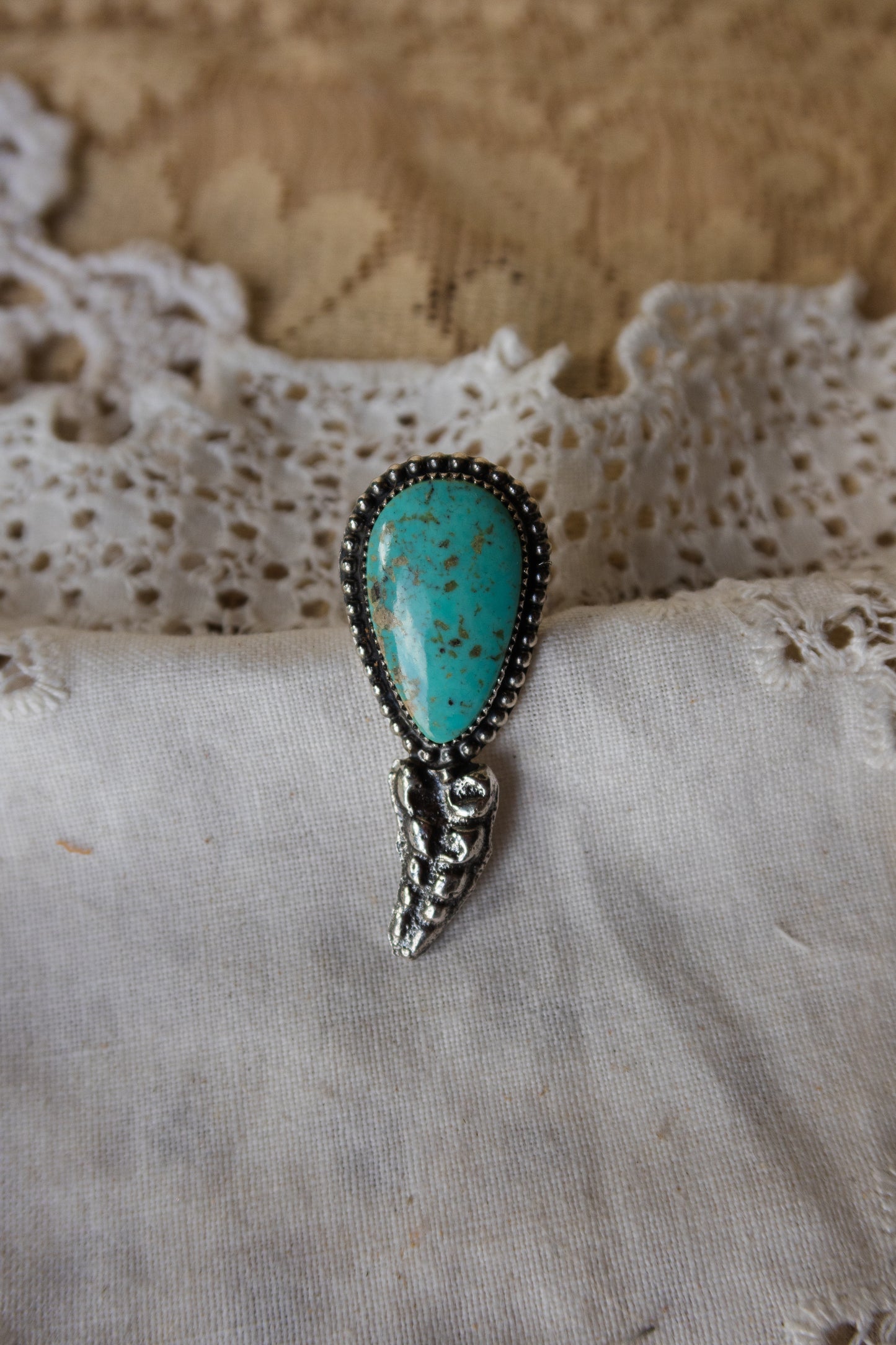 Sterling Silver Kingman Turquoise Rattler Ring Size 8 3/4