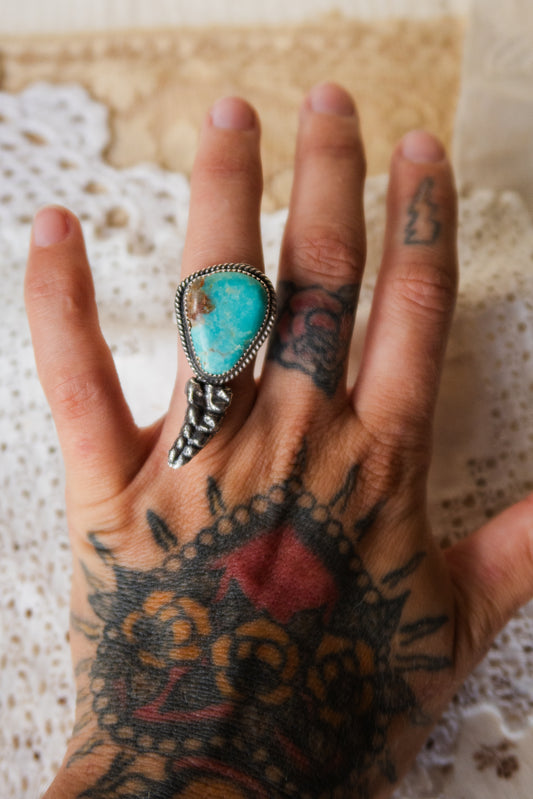 Sterling Silver Kingman Turquoise Rattler Ring Size 7