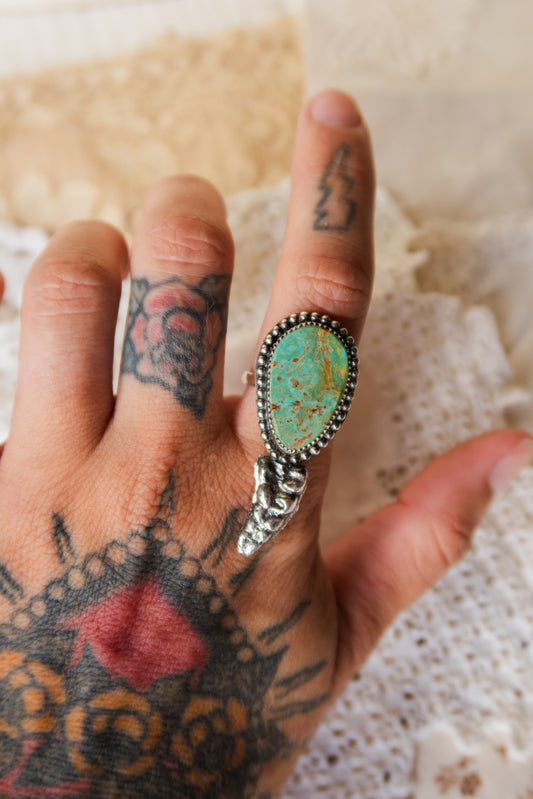 Sterling Silver Kingman Turquoise Rattler Ring Size 9