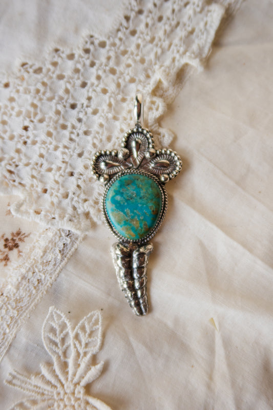 Kingman Turquoise Sterling Silver Rattler Pendant