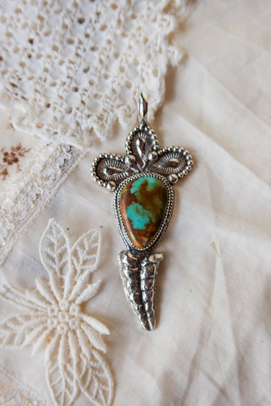 Green/blue Kingman Turquoise Sterling Silver Rattler Pendant