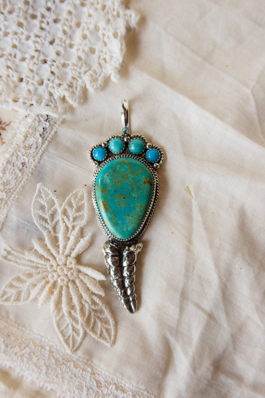 BIG Sonoran Turquoise Sterling Silver Rattler Pendant