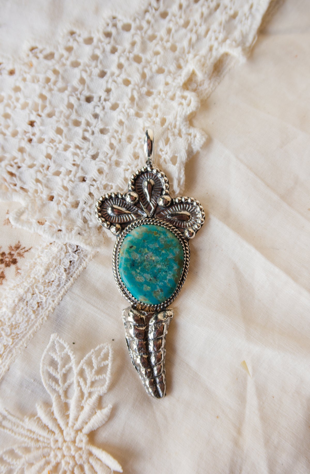 Kingman Turquoise Sterling Silver Rattler Pendant